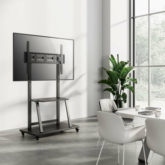 AISENS ECO pied au sol avec roulettes, plateau DVD pour moniteur/TV 150Kg de 37-100, Noir