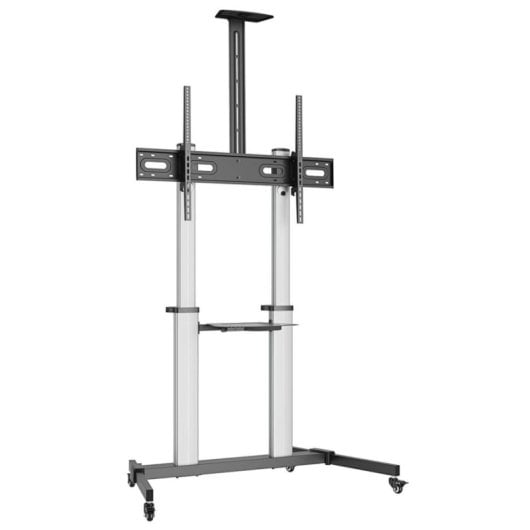AISENS PRO Bodenständer mit Rollen, DVD-Tablett und Kamerahalterung für Monitor/TV 100 kg von 60–100, Schwarz-Silber