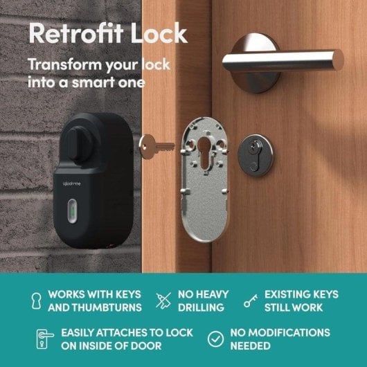Türschloss Igloohome Retrofit Lock + Keypad Bluetooth Öffnung mit App, PIN-Code, Schlüssel Inklusive Alarm und Keypad
