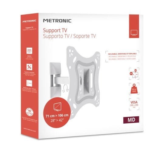 Metronic Soporte TV Pared Inclinable/Orientable/Desplegable VESA 200x200 28" a 42" hasta 20Kg Blanco