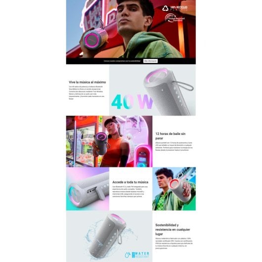 Energy Sistem Soundbliss Altavoz Inalámbrico Bluetooth con LED 40W Gris