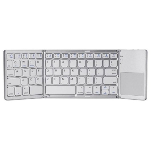 Kinsi B03 Teclado Bluetooth Tríptico Plegable Delgado Plata Qwerty USA