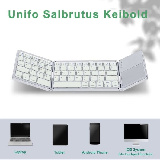 Kinsi B03 Teclado Bluetooth Tríptico Plegable Delgado Plata Qwerty USA