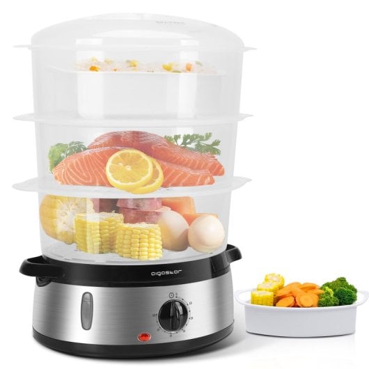 Aigostar Vaporera Eléctrica 800W de 9L Libre de BPA Acero Inoxidable