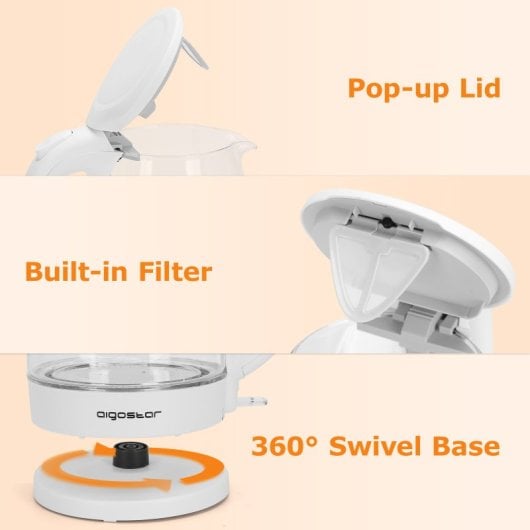 Aigostar Hervidores de Agua Eléctrico De 1.7L 2200W Blanco