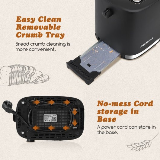Aigostar Tostador de Dos Rebanadas 800W Negro