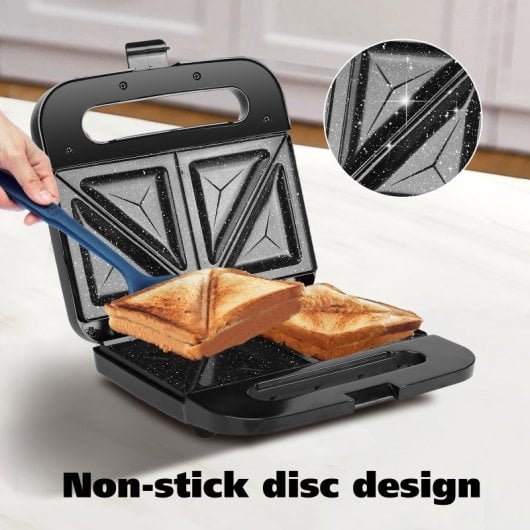 Aigostar Sandwichera para 2 Sandwiches con Revestimiento Antiadherente 750W Negro