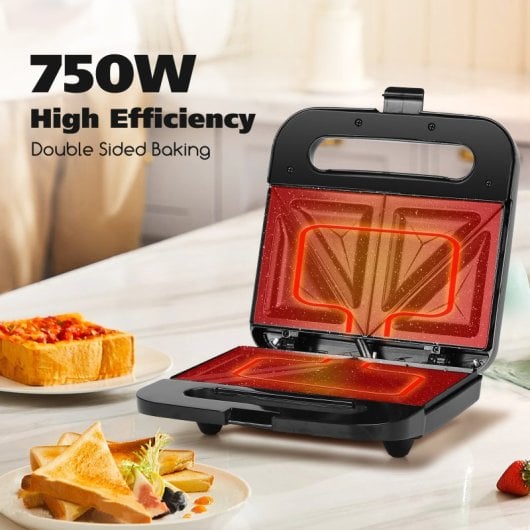 Aigostar Sandwichera para 2 Sandwiches con Revestimiento Antiadherente 750W Negro