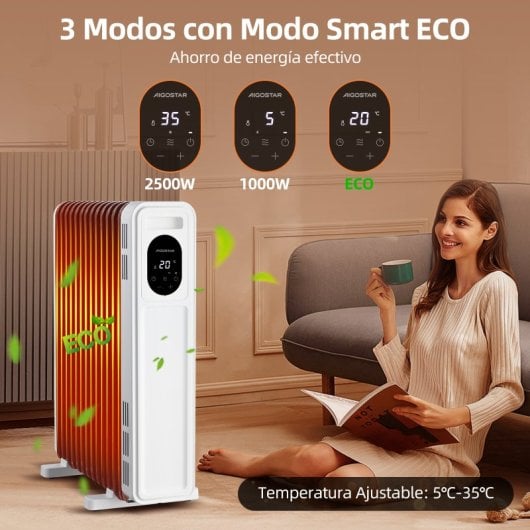 Aigostar Radiador de Aceite Digital 2500W Blanco
