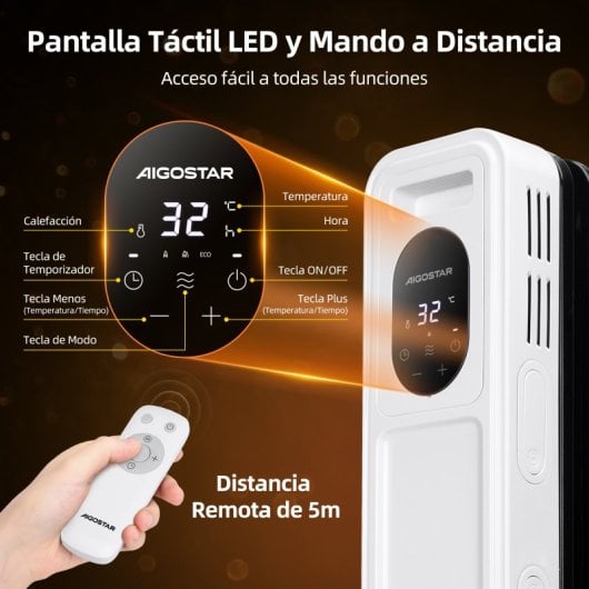 Aigostar Radiador de Aceite Digital 2500W Blanco