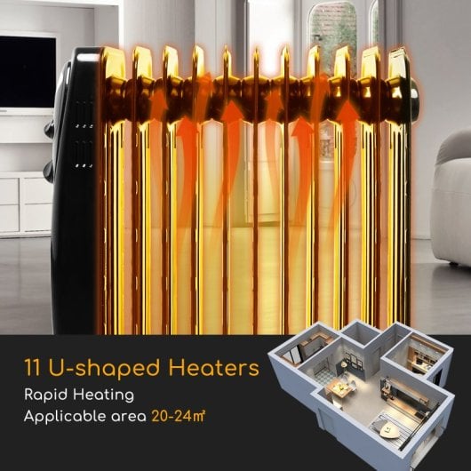 Aigostar Radiador de Aceite de 11 Elementos 2300W 3 Niveles de Potencia Negro