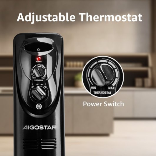 Aigostar Radiador de Aceite de 11 Elementos 2300W 3 Niveles de Potencia Negro