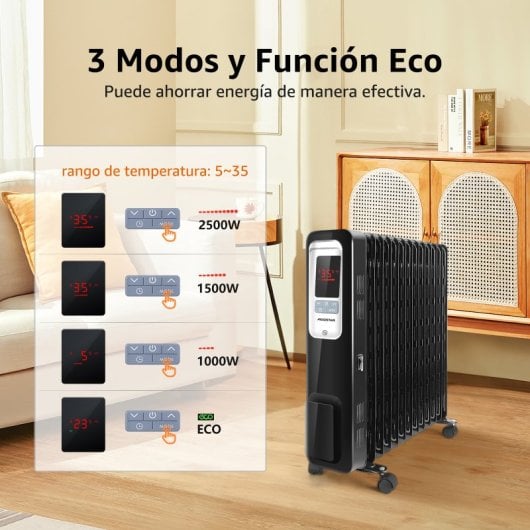 Aigostar Radiador de Aceite de 13 Elementos 2500W con Pantalla de Control LED Negro