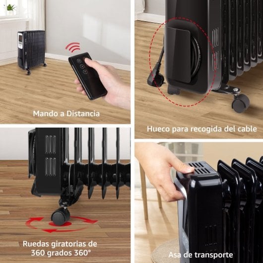 Aigostar Radiador de Aceite de 13 Elementos 2500W con Pantalla de Control LED Negro