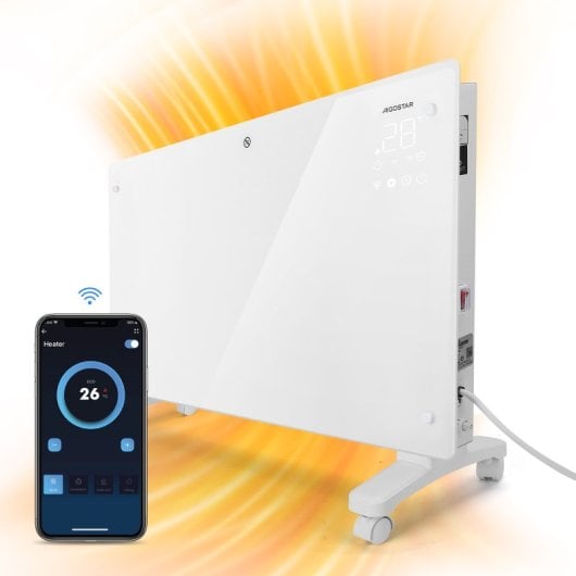 Aigostar Radiador Electrico de Bajo Consumo 3 Modos Conexión Wi-Fi 2000W Blanco