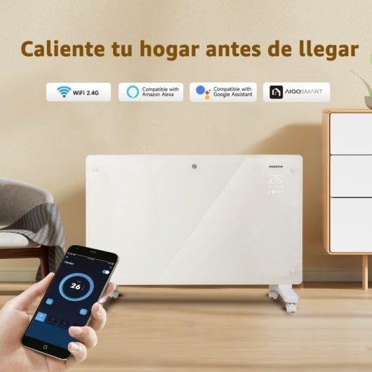 Aigostar Radiador Electrico de Bajo Consumo 3 Modos Conexión Wi-Fi 2000W Blanco