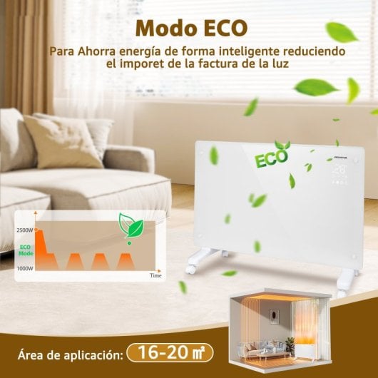 Aigostar Radiador Electrico de Bajo Consumo 3 Modos Conexión Wi-Fi 2000W Blanco