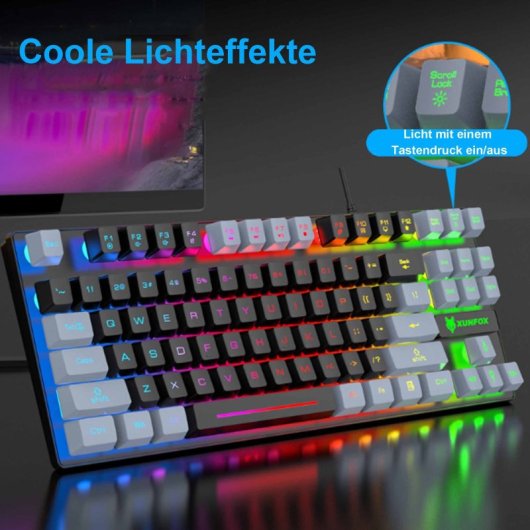 Kinsi K10 Teclado Gaming de 87 Teclas con Luz RGB Gris Qwerty USA