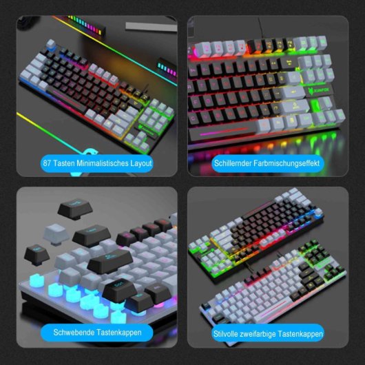 Kinsi K10 Teclado Gaming de 87 Teclas con Luz RGB Gris Qwerty USA