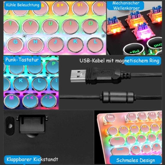 Kinsi K550 Teclado Gaming Punk Eje Transparente con Iluminación de Caracteres Blanco Qwerty USA
