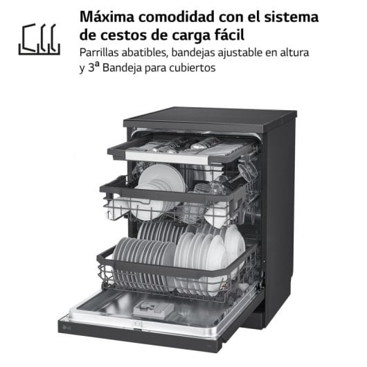 LG DF365FMS.ABMQEES Lavavajillas Capacidad 14 Cubiertos B Negro