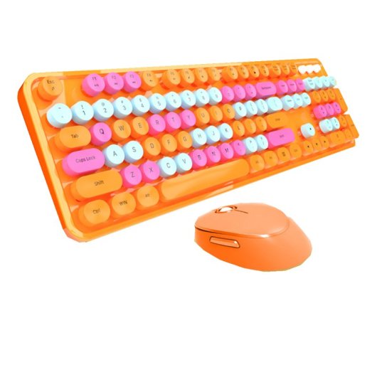 Kinsi Sweet Teclado Inalámbrico 104 Teclas con Botones Redondos más Ratón Incluido Naranja Qwerty USA