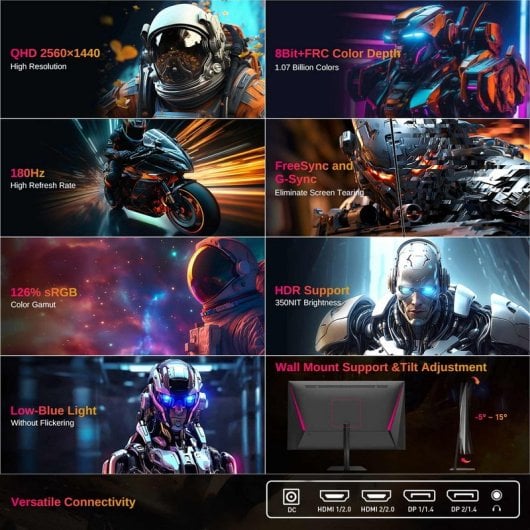 KTC Q24T09 Monitor Gaming 24" LED IPS QHD 180Hz FreeSync/G-Sync Compatible