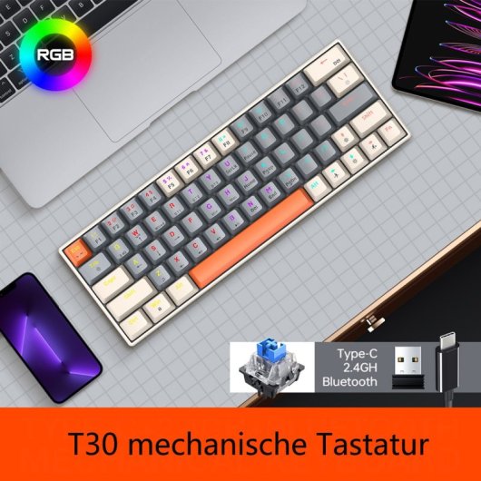 Kinsi T30 Teclado Mecánico Gaming con 63 Teclas y Luces RGB Ajustable Gris Qwerty USA