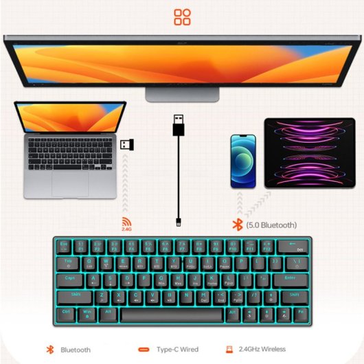 Kinsi T30 Teclado Mecánico Gaming con 63 Teclas y Luces RGB Ajustable Negro Qwerty USA