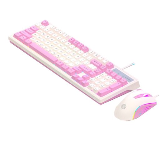 Kinsi KM800 Teclado Retro RGB con Ratón Incluido Rosa Qwerty USA