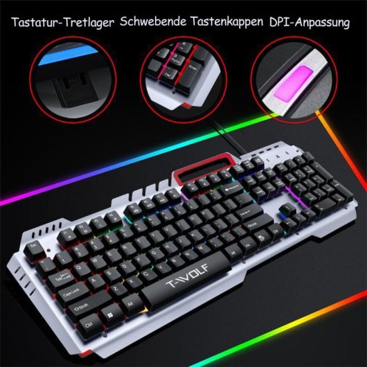 Kinsi T16 Teclado Gaming de 104 Teclas Metal Retroiluminadas Negro Qwerty USA