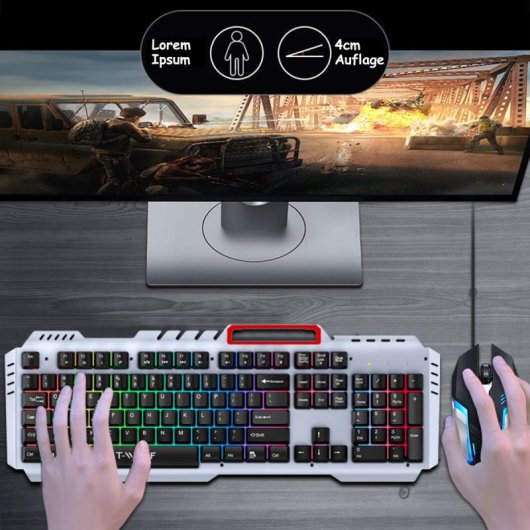 Kinsi T16 Teclado Gaming de 104 Teclas Metal Retroiluminadas Negro Qwerty USA