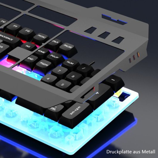 Kinsi KM520 Teclado Gaming de 104 Teclas y Panel Metálico Blanco más Ratón Incluido Qwerty USA