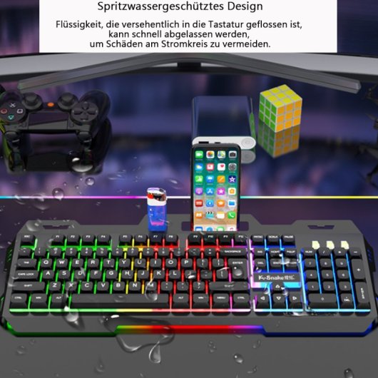 Kinsi KM520 Teclado Gaming de 104 Teclas y Panel Metálico Blanco más Ratón Incluido Qwerty USA