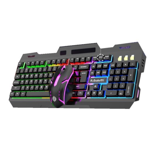 Kinsi KM520 Teclado Gaming de 104 Teclas y Panel Metálico Negro más Ratón Incluido Qwerty USA