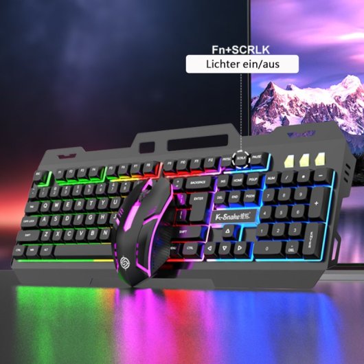 Kinsi KM520 Teclado Gaming de 104 Teclas y Panel Metálico Negro más Ratón Incluido Qwerty USA