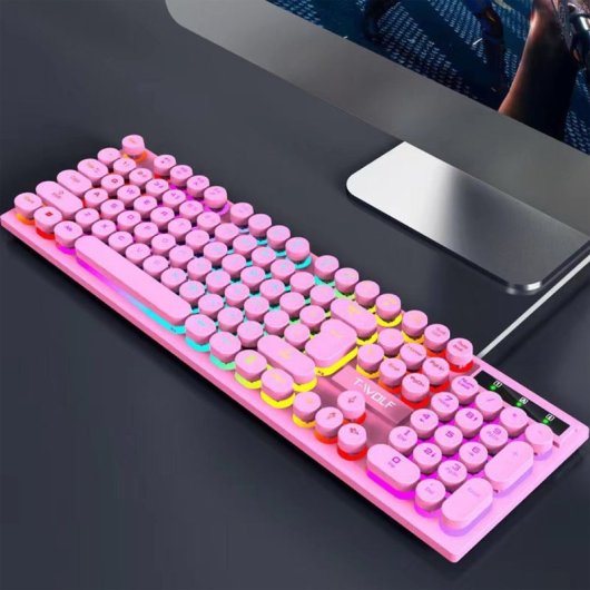 Kinsi T80 Teclado Gaming de 104 Teclas Retro Punk Rosa Qwerty USA