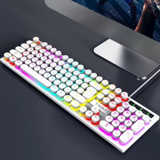 Kinsi T80 Teclado Gaming de 104 Teclas Retro Punk Blanco Qwerty USA