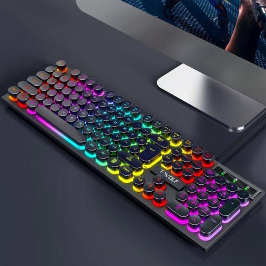 Kinsi T80 Teclado Gaming de 104 Teclas Retro Punk Negro Qwerty USA