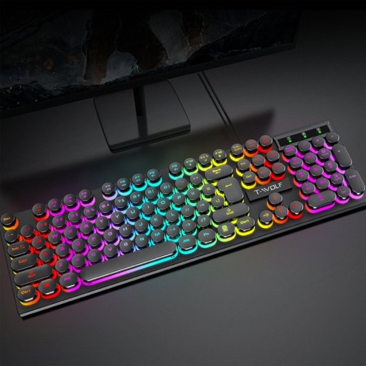 Kinsi T80 Teclado Gaming de 104 Teclas Retro Punk Negro Qwerty USA