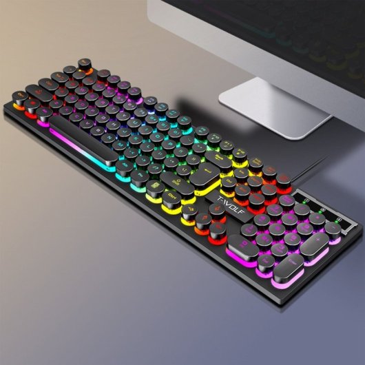 Kinsi T80 Teclado Gaming de 104 Teclas Retro Punk Negro Qwerty USA