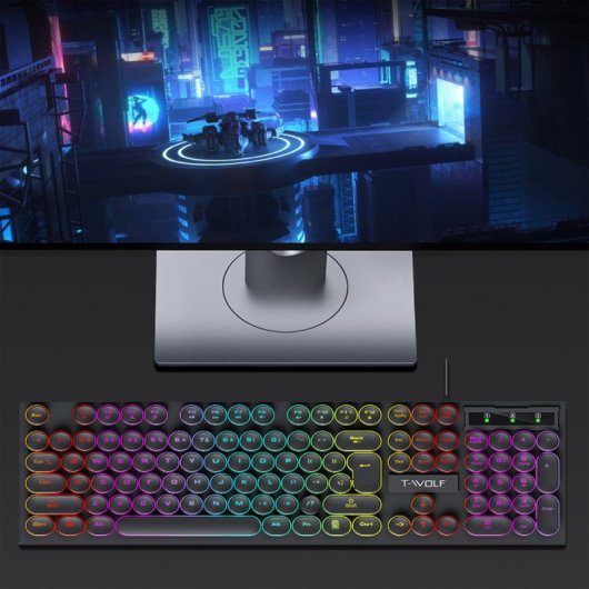 Kinsi T80 Teclado Gaming de 104 Teclas Retro Punk Negro Qwerty USA