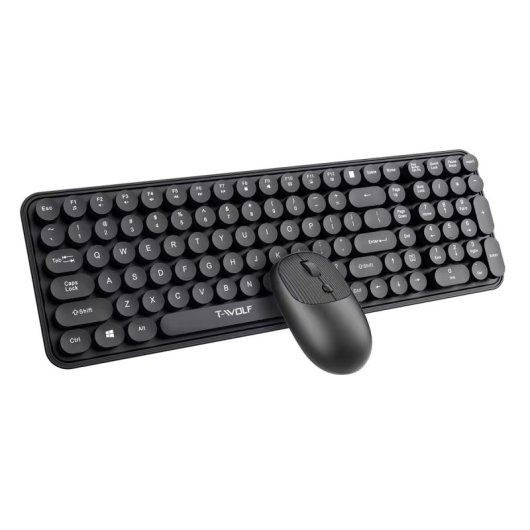 Kinsi TF350 Teclado Inalámbrico Punk Redondo de 104 Teclas más Ratón Incluido Negro Qwerty USA