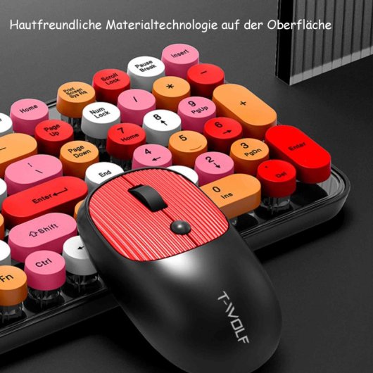 Kinsi TF350 Teclado Inalámbrico Punk Redondo de 104 Teclas más Ratón Incluido Negro Qwerty USA