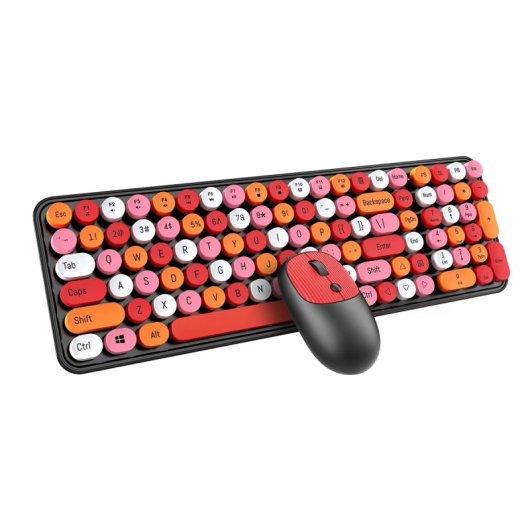 Kinsi TF350 Teclado Inalámbrico Punk Redondo de 104 Teclas más Ratón Incluido Rojo Qwerty USA