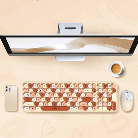 Kinsi TF350 Teclado Inalámbrico Punk Redondo de 104 Teclas más Ratón Incluido Rojo Qwerty USA