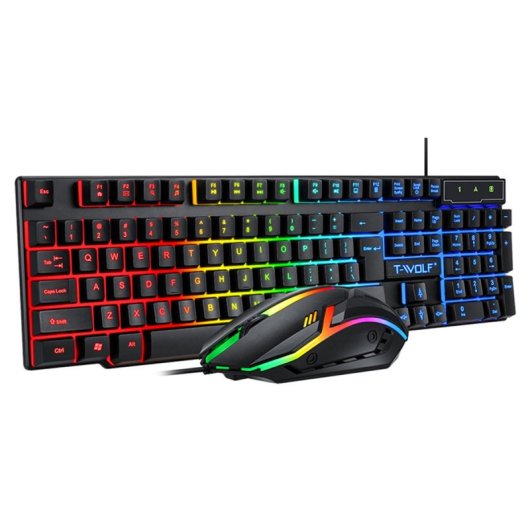 Kinsi TF800 Pack Gaming Teclado + Ratón + Auriculares + Alfombrilla Qwerty USA