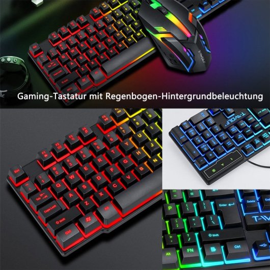 Kinsi TF800 Pack Gaming Teclado + Ratón + Auriculares + Alfombrilla Qwerty USA