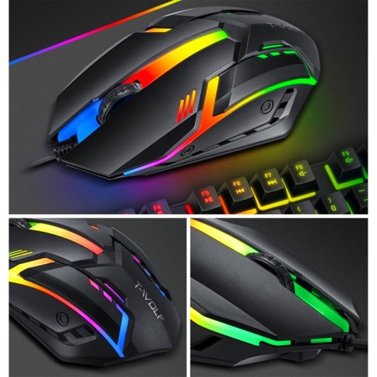 Kinsi TF800 Pack Gaming Teclado + Ratón + Auriculares + Alfombrilla Qwerty USA