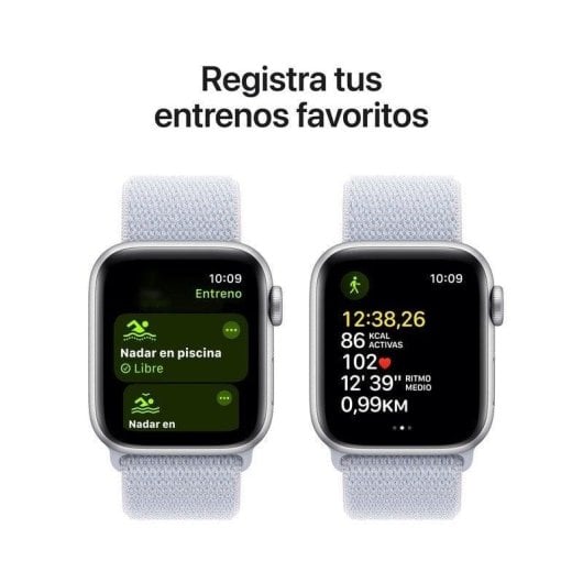 Apple Watch SE GPS NFC 40mm OLED Aluminium Argent Bracelet Sport Bleu S/M Résistant à l'eau 50m